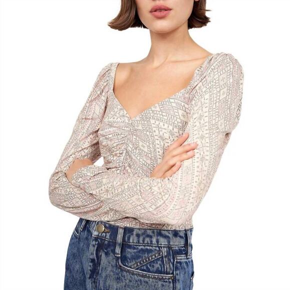 Joie Tops - NWT Joie Soft Serafina Top Ruched Long Puff Sleeve Boho Blouse Beige size Medium